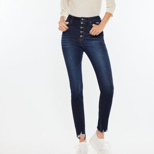 KanCan Greyson High Rise Button Fly Frayed Hem Super Skinny Denim Jeans
